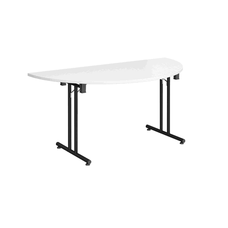 Semi Circular Folding Leg Table - 1600mm - Black Frame - White
