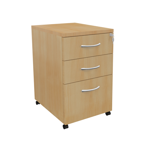Platinum Range - 3 Drawer Tall Under Desk Mobile Pedestal - Oak