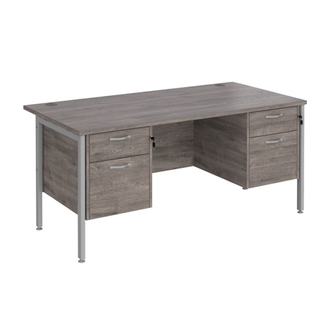 Straight Desk with Two & Two Drawer Pedestals - H-Frame - Silver - 1600 - Grey Oak