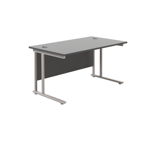 Rectangular Workstation 800mm Deep - W1400 - Silver Frame - Black