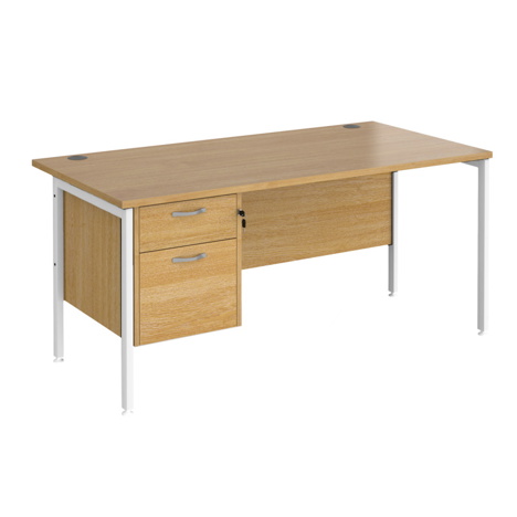 Straight Desk with Two Drawer Pedestals - H-Frame - White - 1600 - Oak