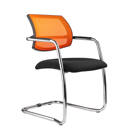 Venus - Meeting Room Cantilever Chair with Mesh Back - Orange