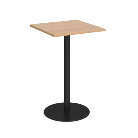 Monza Square Poseur Table with Flat Round Base - 700mm - Black Base - Beech