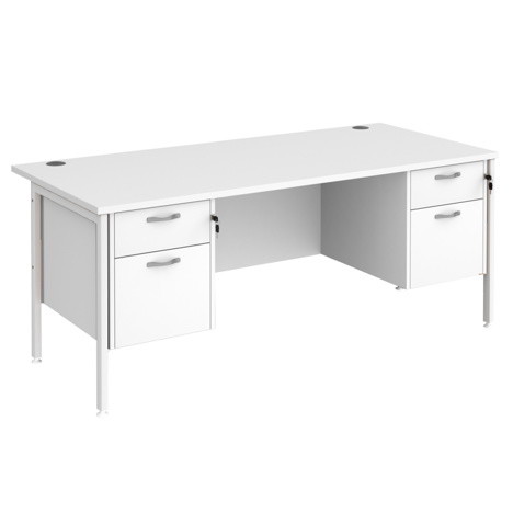 Straight Desk with Two & Two Drawer Pedestals - H-Frame - White - 1800 - White