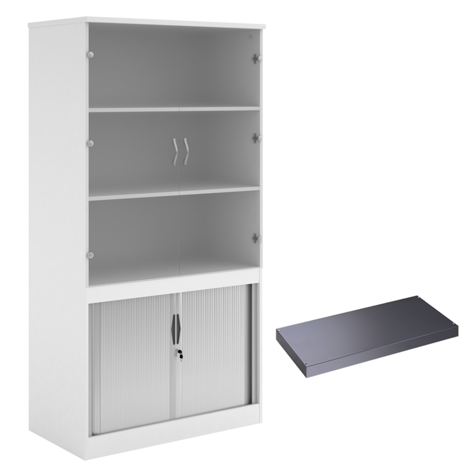 Combination Display Tambour - Glass Doors - 2000mm - With Tambour Shelf - White
