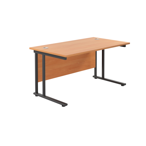 Rectangular Workstation 800mm Deep - W1400 - Black Frame - Beech