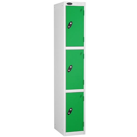 Education Lockers - Three Door - White Carcass - Green