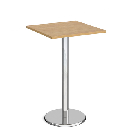 Pisa Square Poseur Table with Round Chrome Base - 700mm - Oak