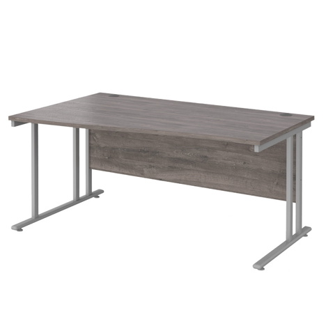 Wave Cantilever Workstation - 1600 - Left Hand - Silver - Grey Oak