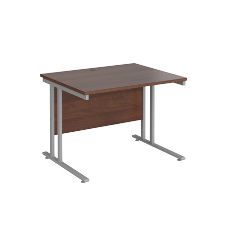VDU Cantilever Workstation - No Drawers - 1000mm - Silver - Walnut