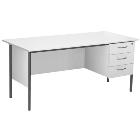 Single Pedestal Three Drawer Desk - 1800mm - White