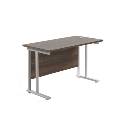 Rectangular Workstation 600mm Deep - W1200 - White Frame - Dark Walnut