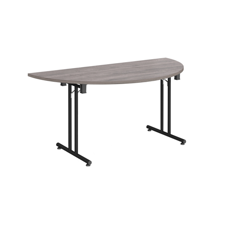 Semi Circular Folding Leg Table - 1600mm - Black Frame - Grey Oak