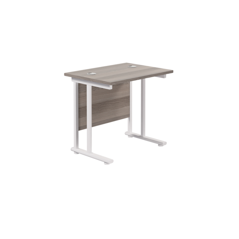 Rectangular Workstation 600mm Deep - W800 - White Frame - Grey Oak