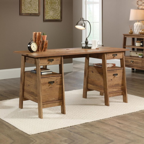 Executive Trestle style executive desk in Vintage Oak