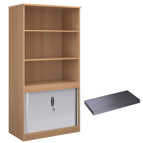 Combination Display Tambour - 2000mm - With Tambour Shelf - Beech