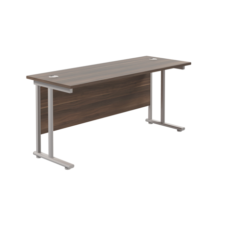 Rectangular Workstation 600mm Deep - W1600 - Silver Frame - Dark Walnut