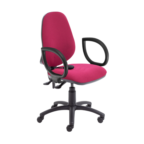 Calypso Ergonomic Office Chair with 2 Levers and Lumbar Pump - Claret - Fixed Arms