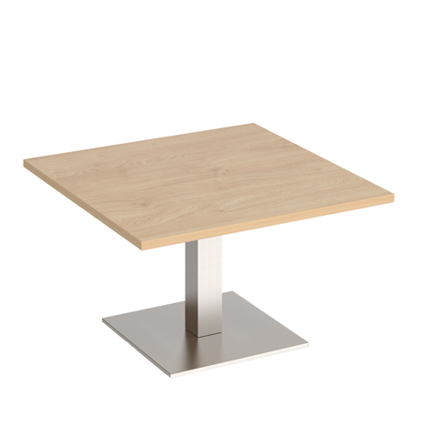 Brescia - Square Coffee Table with Flat Square Base - 800 - Brushed Steel - Kendal Oak