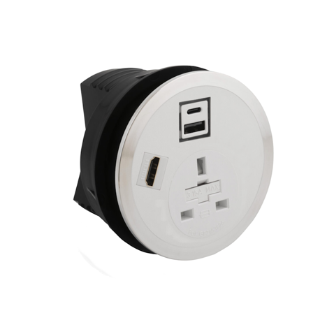 Port EI in Desk Power Module - White - Socket UK + HDMI + USB