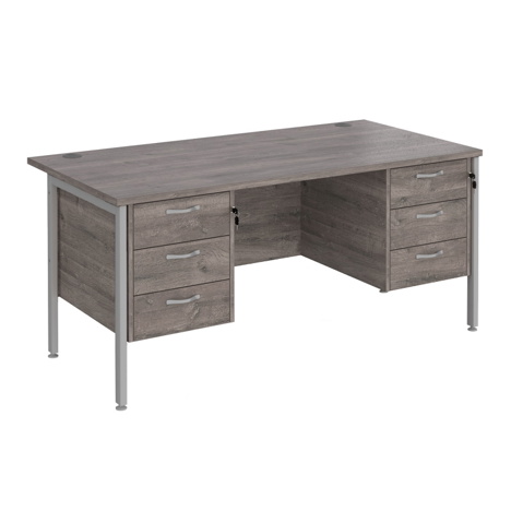 Straight Desk with Three & Three Drawer Pedestals - H-Frame - Silver - 1600 - Grey Oak