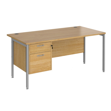 Straight Desk with Two Drawer Pedestals - H-Frame - Silver - 1600 - Oak