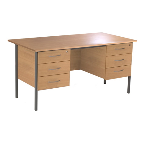Double Pedestal Six Drawer Desk - 1500mm - Beech