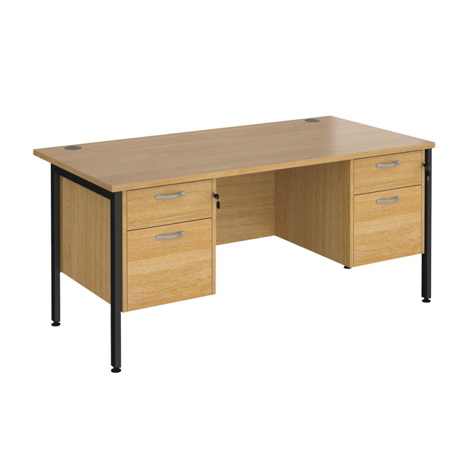 Straight Desk with Two & Two Drawer Pedestals - H-Frame - Black - 1600 - Oak