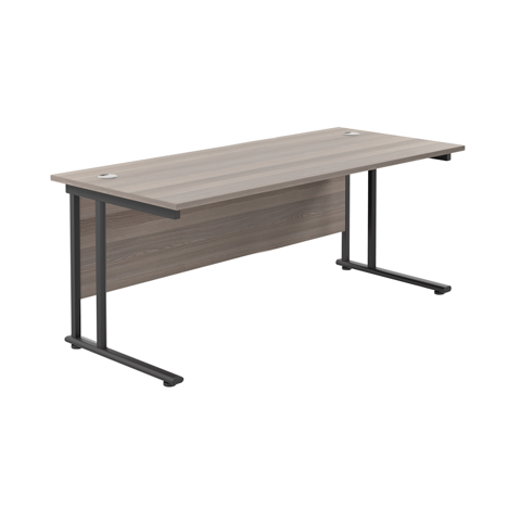 Rectangular Workstation 800mm Deep - W1800 - Black Frame - Grey Oak