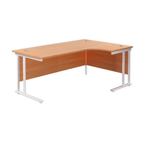Twin Upright Radial Desk - Right Hand - 1800 - White Frame - Beech