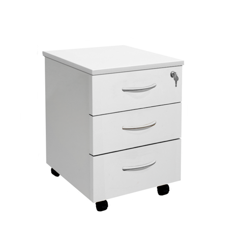 Under Desk Mobile Pedestal - 3 Drawer - White
