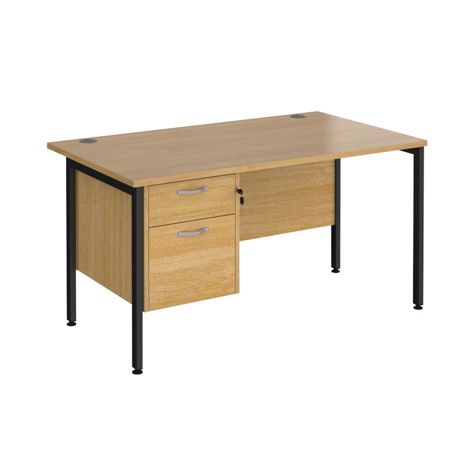 Straight Desk with Two Drawer Pedestals - H-Frame - Black - 1400 - Oak