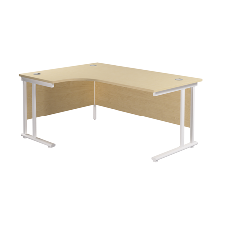Twin Upright Radial Desk - Left Hand - 1600 - White Frame - Maple