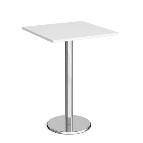 Pisa Square Poseur Table with Round Chrome Base - 800mm - White