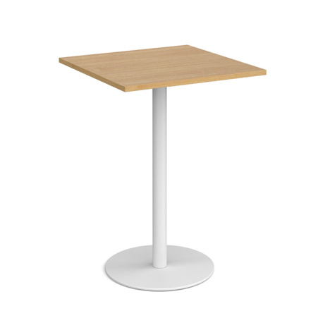 Monza Square Poseur Table with Flat Round Base - 800mm - White Base - Oak