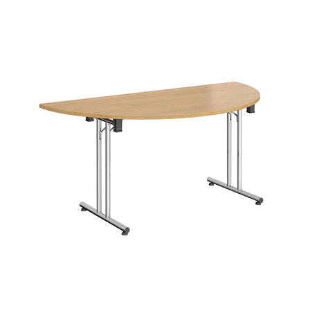 Semi Circular Folding Leg Table - 1600mm - Chrome Frame - Oak