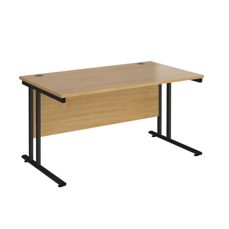 VDU Cantilever Workstation - No Drawers - 1400mm - Black - Oak