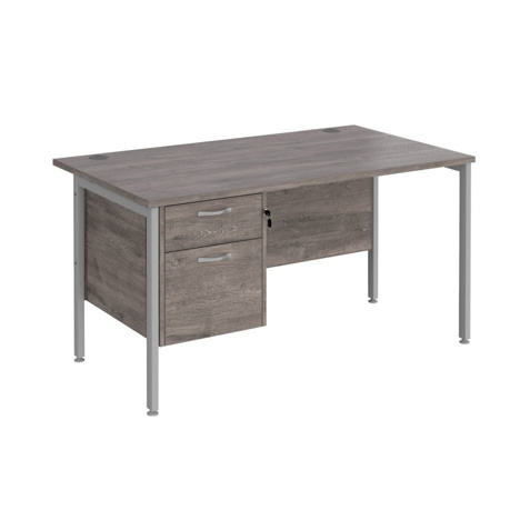 Straight Desk with Two Drawer Pedestals - H-Frame - Silver - 1400 - Grey Oak