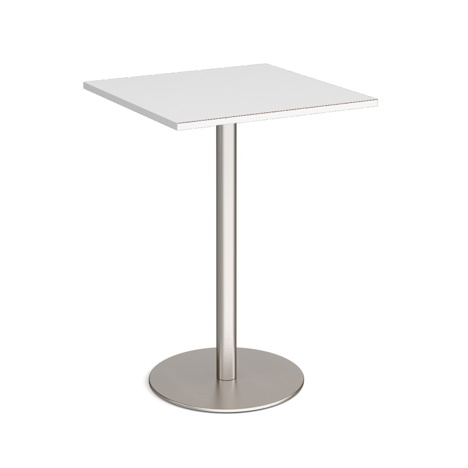 Monza Square Poseur Table with Flat Round Base - 800mm - Silver Base - White