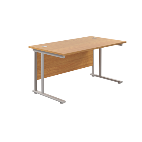 Rectangular Workstation 800mm Deep - W1400 - Silver Frame - Nova Oak
