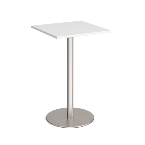 Monza Square Poseur Table with Flat Round Base - 700mm - Silver Base - White