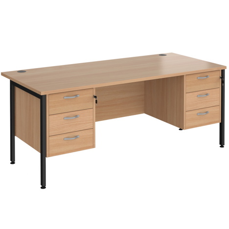 Straight Desk with Three & Three Drawer Pedestals - H-Frame - Black - 1800 - Beech