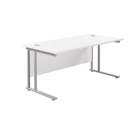 Rectangular Workstation 800mm Deep - W1600 - Silver Frame - White