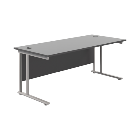 Rectangular Workstation 800mm Deep - W1800 - Silver Frame - Black