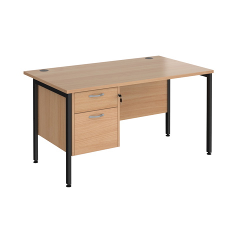 Straight Desk with Two Drawer Pedestals - H-Frame - Black - 1400 - Beech