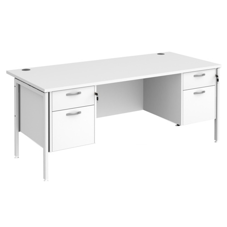 Straight Desk with Two & Three Drawer Pedestals - H-Frame - White - 1800 - White