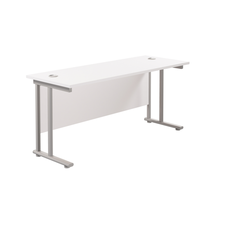 Rectangular Workstation 600mm Deep - W1600 - Silver Frame - White