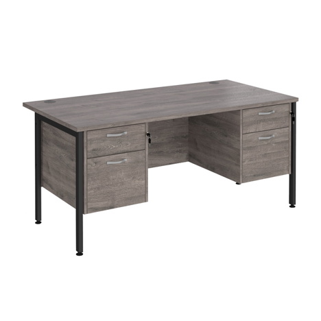 Straight Desk with Two & Two Drawer Pedestals - H-Frame - Black - 1600 - Grey Oak
