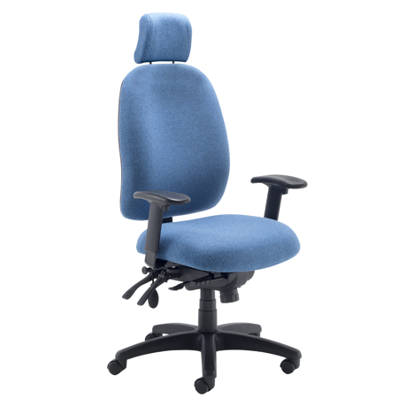 Heavy Duty Posture Chair - Head Rest - Black Base - Blue
