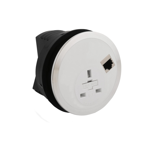 Port EI in Desk Power Module - White - Socket UK + RJ45
